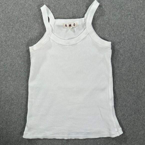 AMO Ribbed Long Tank Top Women's X-Small White Sleeveless Cotton - Picture 1 of 7